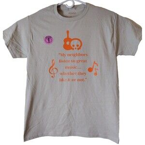 Alien Highway T Shirt Men's  M Beige Music Rock And Roll Skull Head W/Guitar